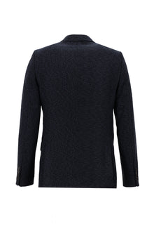 Koyu Lacivert Slim Fit Dar Kesim Yünlü Klasik Desenli Ceket