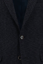 Koyu Lacivert Slim Fit Dar Kesim Yünlü Klasik Desenli Ceket