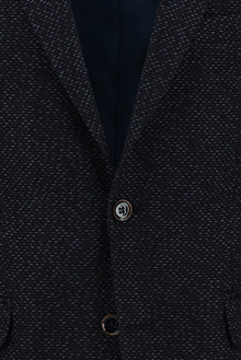 Koyu Lacivert Slim Fit Dar Kesim Yünlü Klasik Desenli Ceket