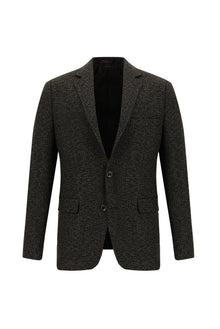 Koyu Kahve Slim Fit Dar Kesim Yünlü Klasik Desenli Ceket