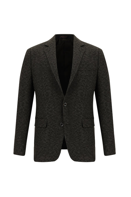 Koyu Kahve Slim Fit Dar Kesim Yünlü Klasik Desenli Ceket
