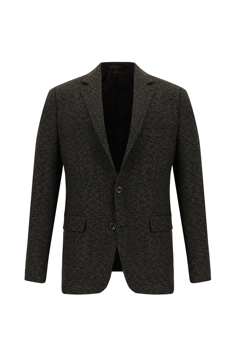 Koyu Kahve Slim Fit Dar Kesim Yünlü Klasik Desenli Ceket