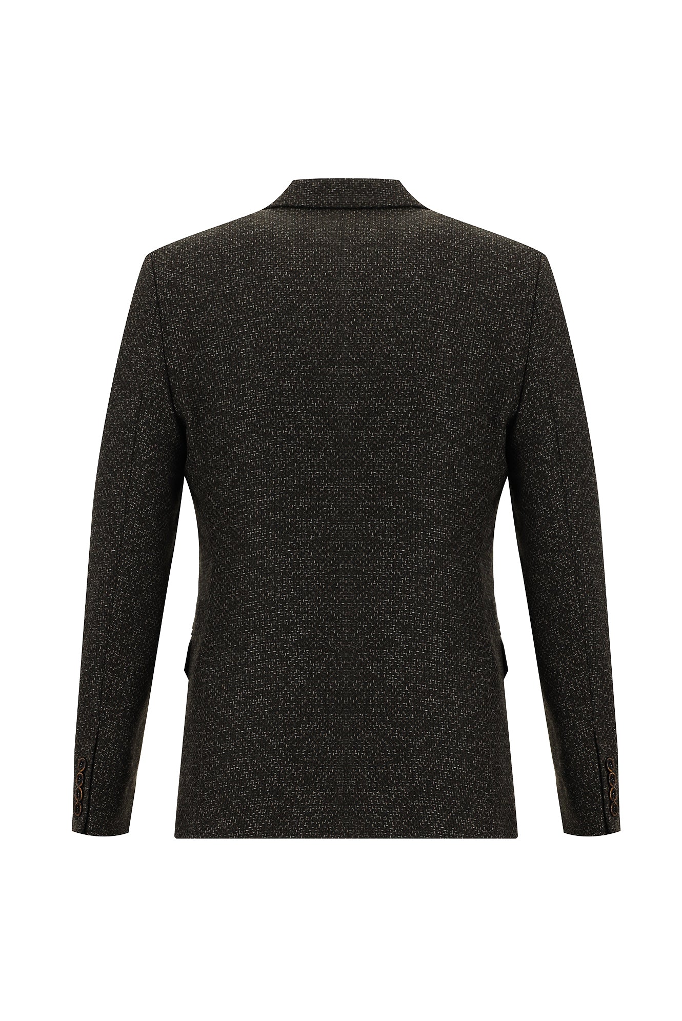 Koyu Kahve Slim Fit Dar Kesim Yünlü Klasik Desenli Ceket