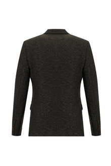 Koyu Kahve Slim Fit Dar Kesim Yünlü Klasik Desenli Ceket