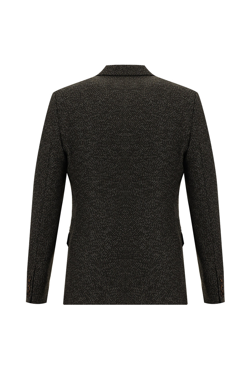 Koyu Kahve Slim Fit Dar Kesim Yünlü Klasik Desenli Ceket
