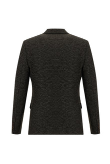 Koyu Kahve 7 Drop Slim Fit Dar Kesim Yünlü Klasik Desenli Ceket-Abdullah Ki??l?