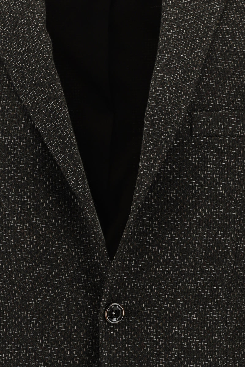 Koyu Kahve Slim Fit Dar Kesim Yünlü Klasik Desenli Ceket