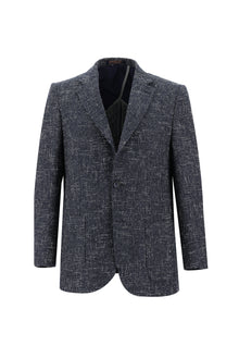 Orta Lacivert Regular Fit Desenli Yünlü Ceket