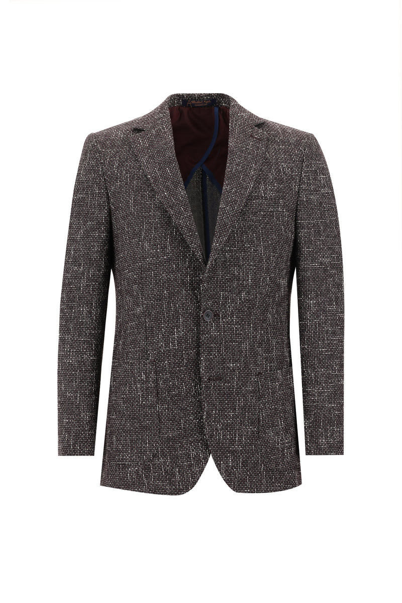 Açık Bordo Regular Fit Desenli Yünlü Ceket