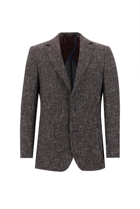 Aç?k Bordo 6 Drop Regular Fit Standart Kesim Desenli Yünlü Ceket-Abdullah Ki??l?