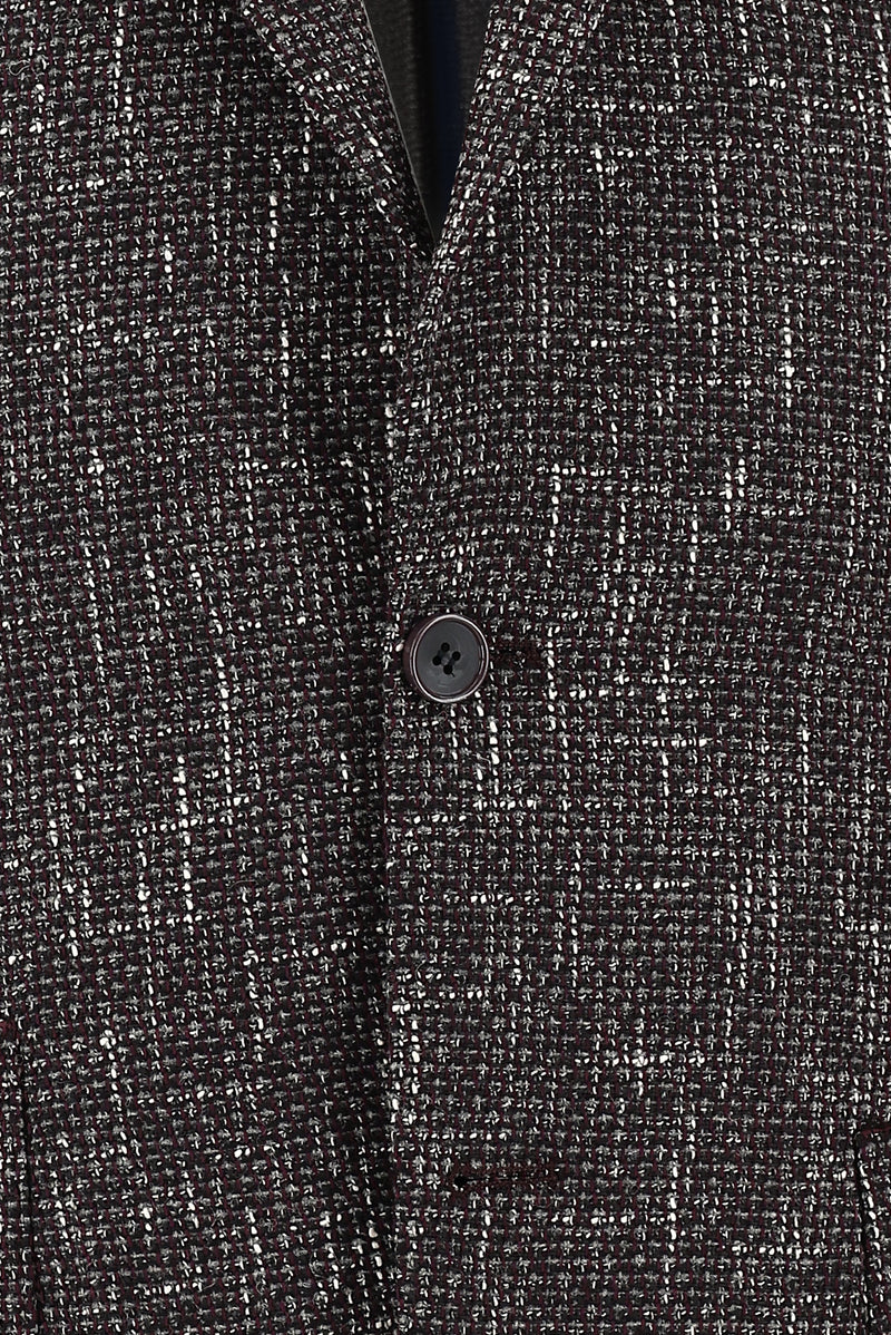 Aç?k Bordo 4 Drop Relaxed Fit Rahat Kesim Desenli Yünlü Ceket-Abdullah Ki??l?