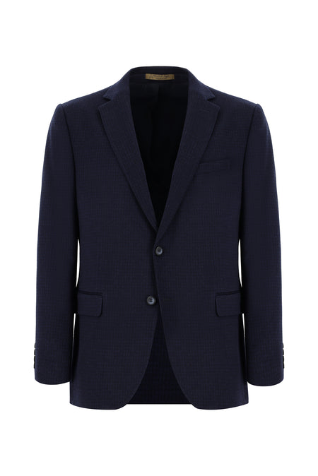 Orta Lacivert Regular Fit Klasik Desenli Kaşmir Ceket