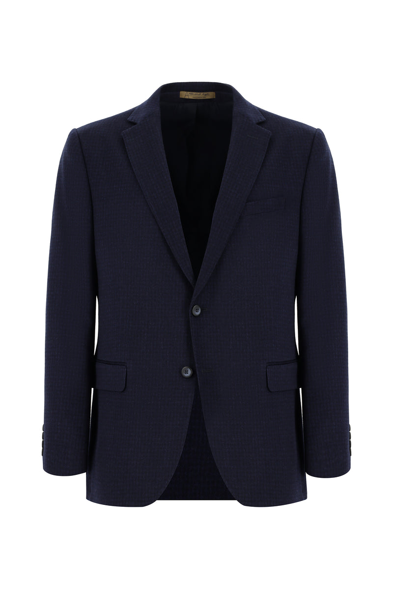 Orta Lacivert Regular Fit Klasik Desenli Kaşmir Ceket