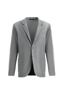 Orta Gri Slim Fit Dar Kesim Desenli Spor Örme Ceket
