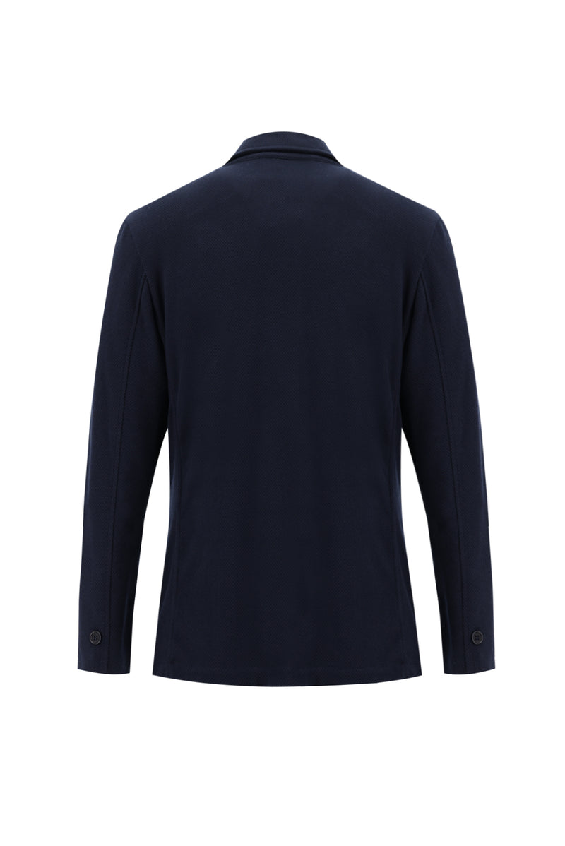 Koyu Lacivert Slim Fit Dar Kesim Desenli Spor Örme Ceket