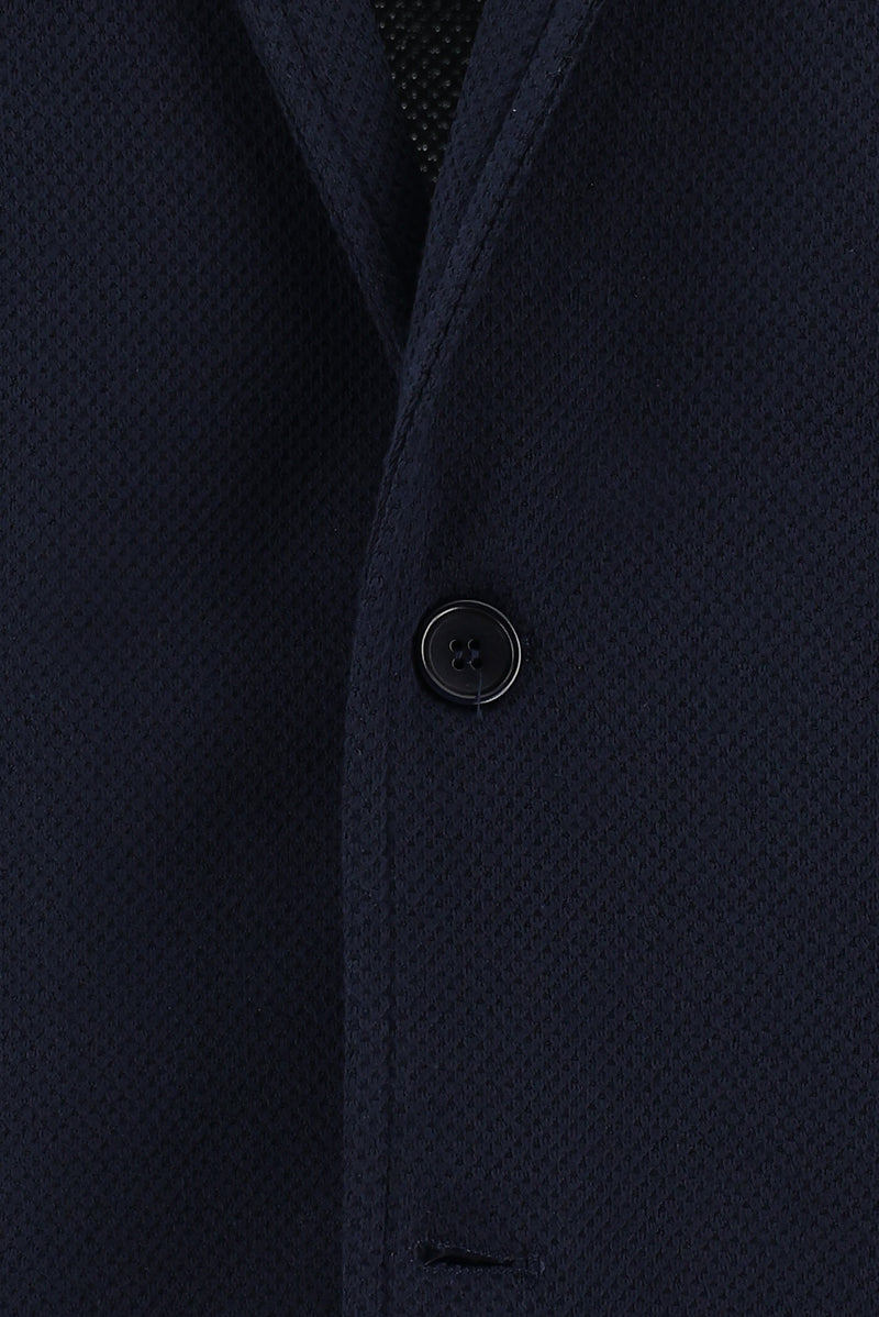 Koyu Lacivert Slim Fit Dar Kesim Desenli Spor Örme Ceket