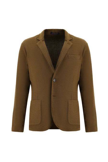 Taba Slim Fit Dar Kesim Desenli Spor Örme Ceket