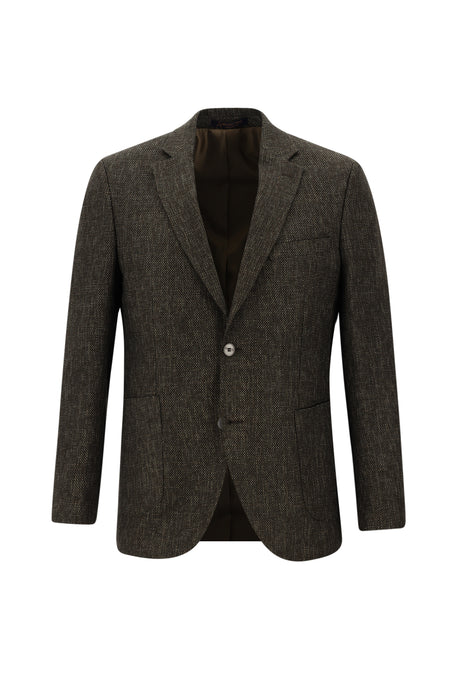 Orta Kahve Slim Fit Dar Kesim Desenli Ceket