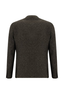 Orta Kahve Slim Fit Dar Kesim Desenli Ceket