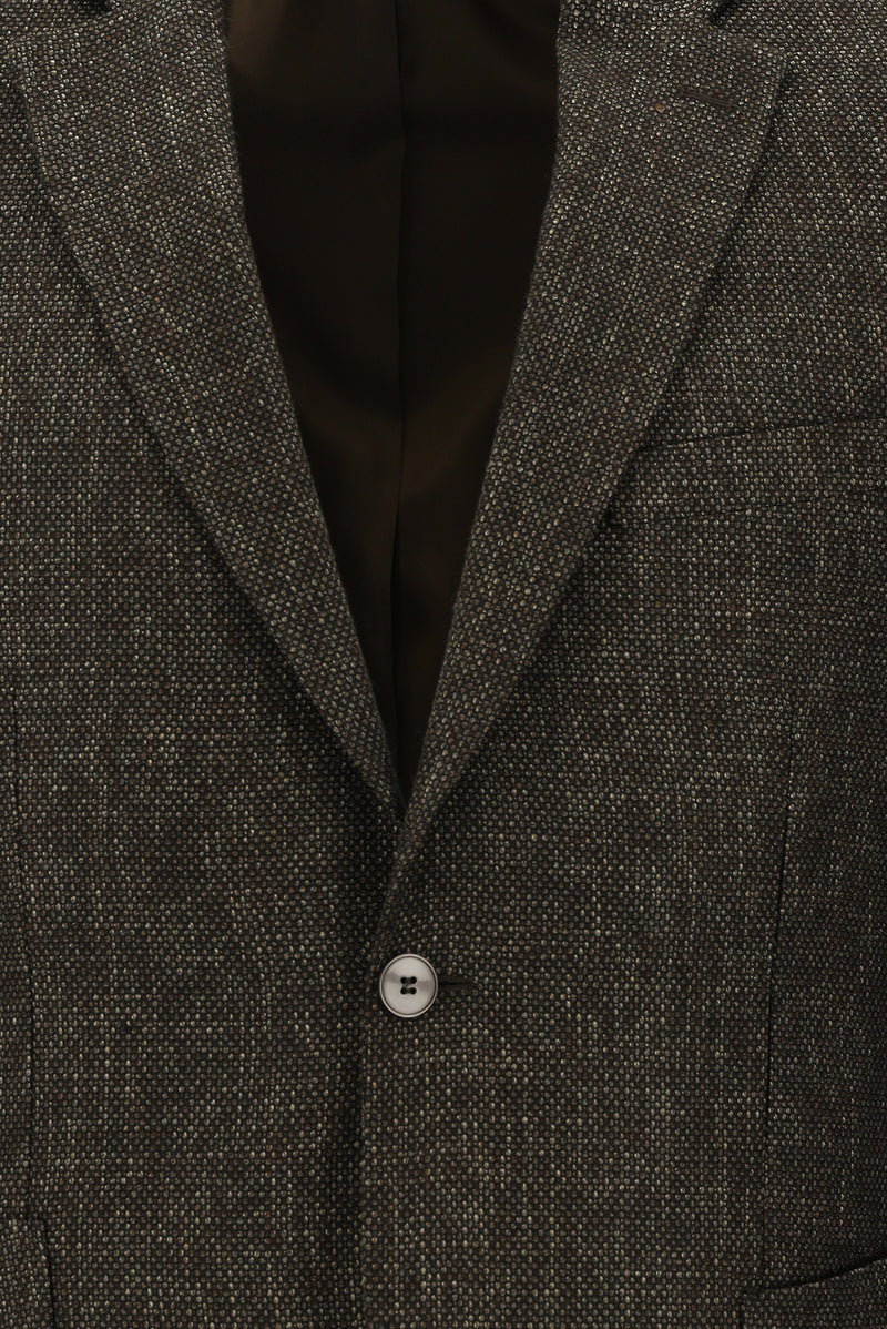 Orta Kahve Slim Fit Dar Kesim Desenli Ceket