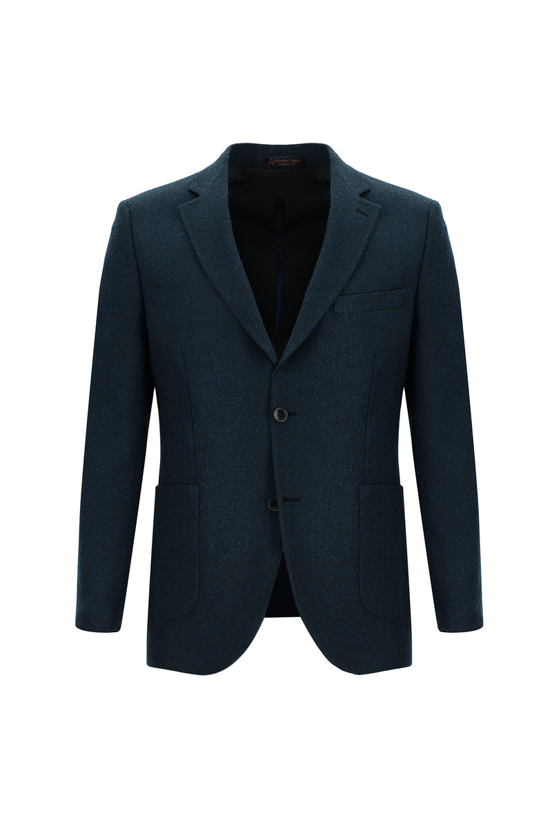 Petrol Yeşili Slim Fit Dar Kesim Desenli Ceket