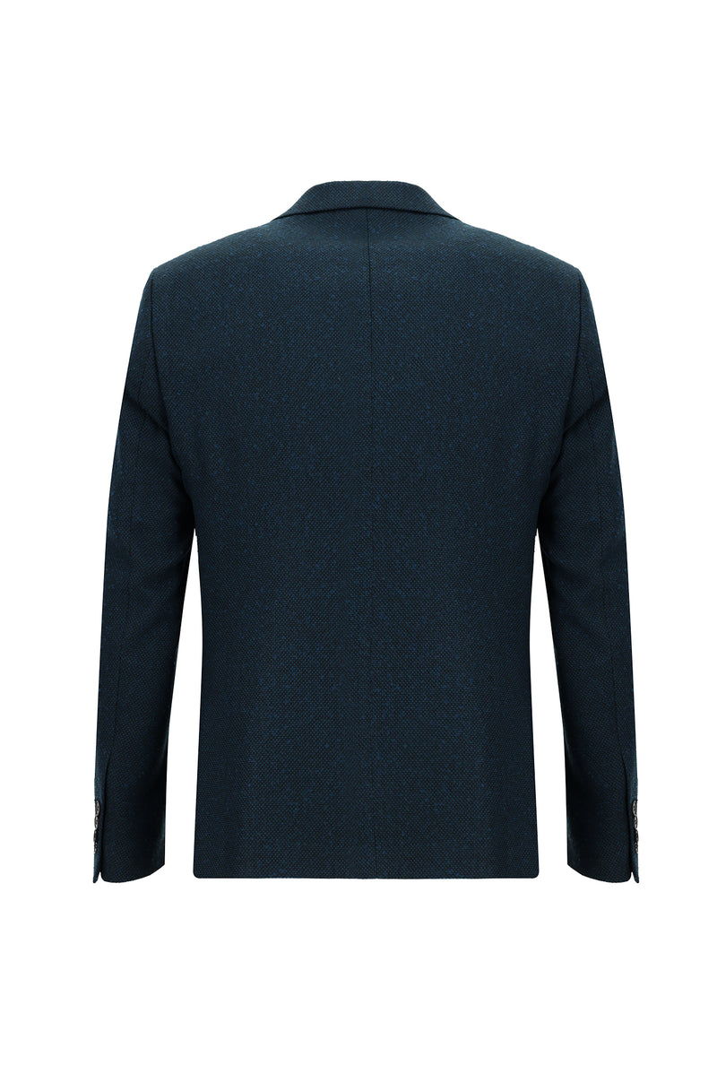 Petrol Yeşili Slim Fit Dar Kesim Desenli Ceket