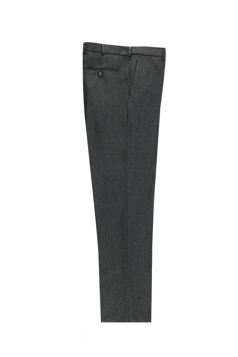 Koyu Füme Slim Fit Dar Kesim Yünlü Kaşmirli Klasik Kumaş Pantolon