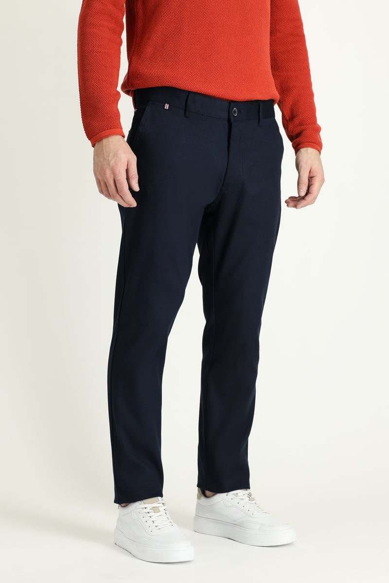 Koyu Lacivert Regular Fit Likralı Kanvas / Chino Pantolon