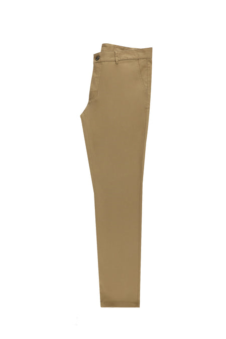 Koyu Bej Regular Fit Likralı Kanvas / Chino Pantolon