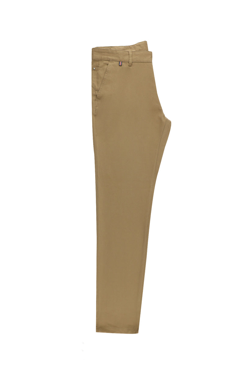 Koyu Bej Regular Fit Likralı Kanvas / Chino Pantolon