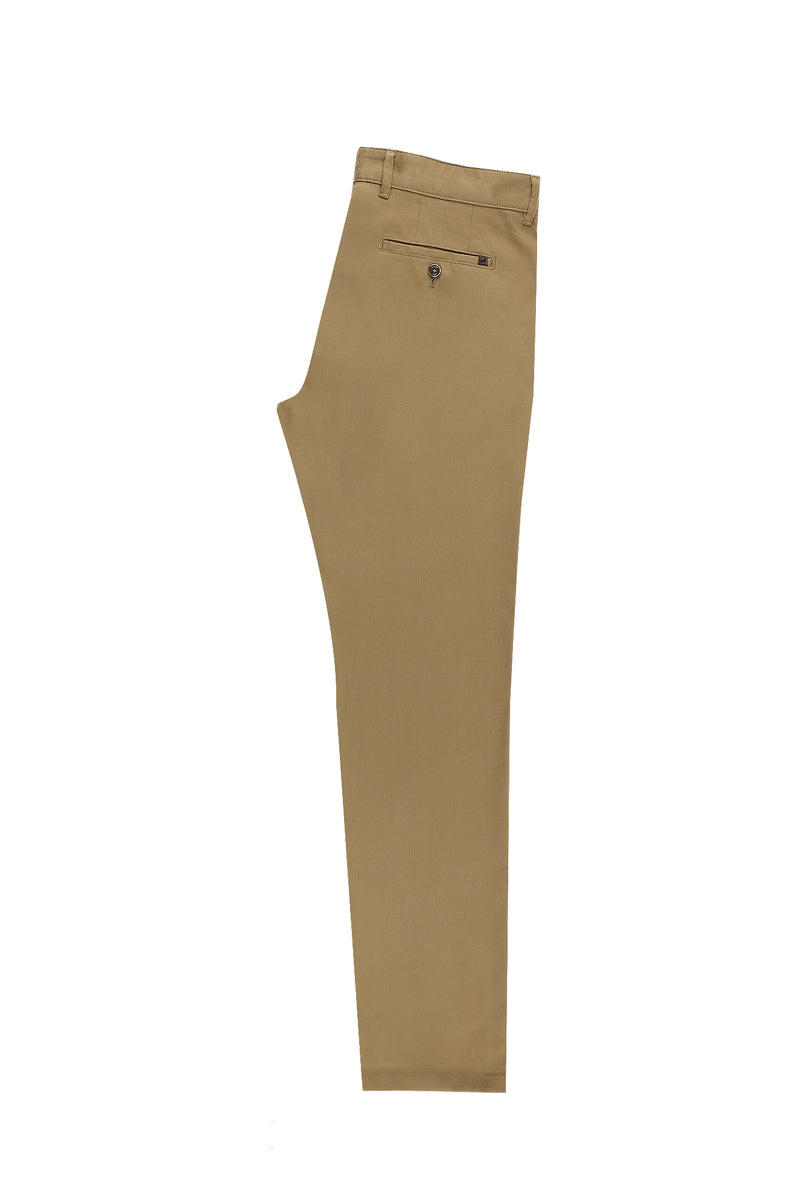 Koyu Bej Regular Fit Likralı Kanvas / Chino Pantolon