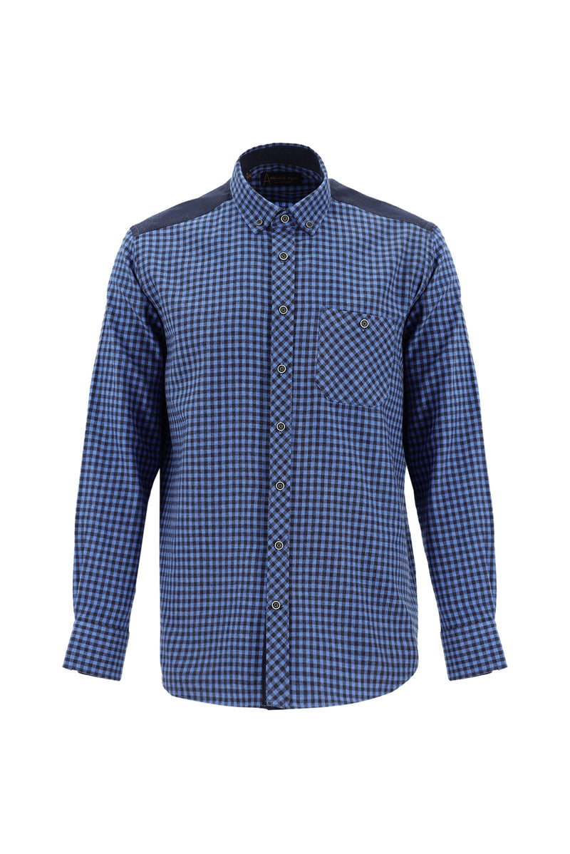 Koyu Mavi  Uzun Kol Regular Fit Ekose Oduncu Gömlek