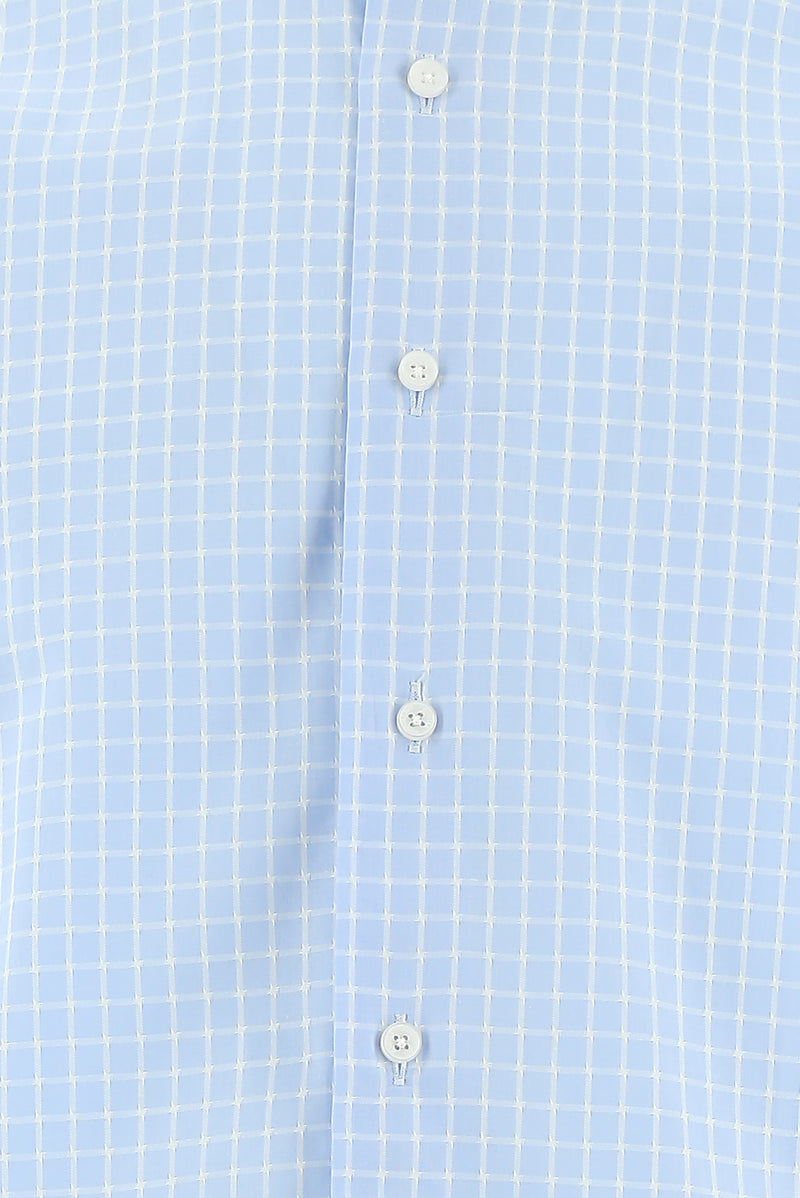 Açık Mavi Uzun Kol Regular Fit Kareli Pamuk Gömlek