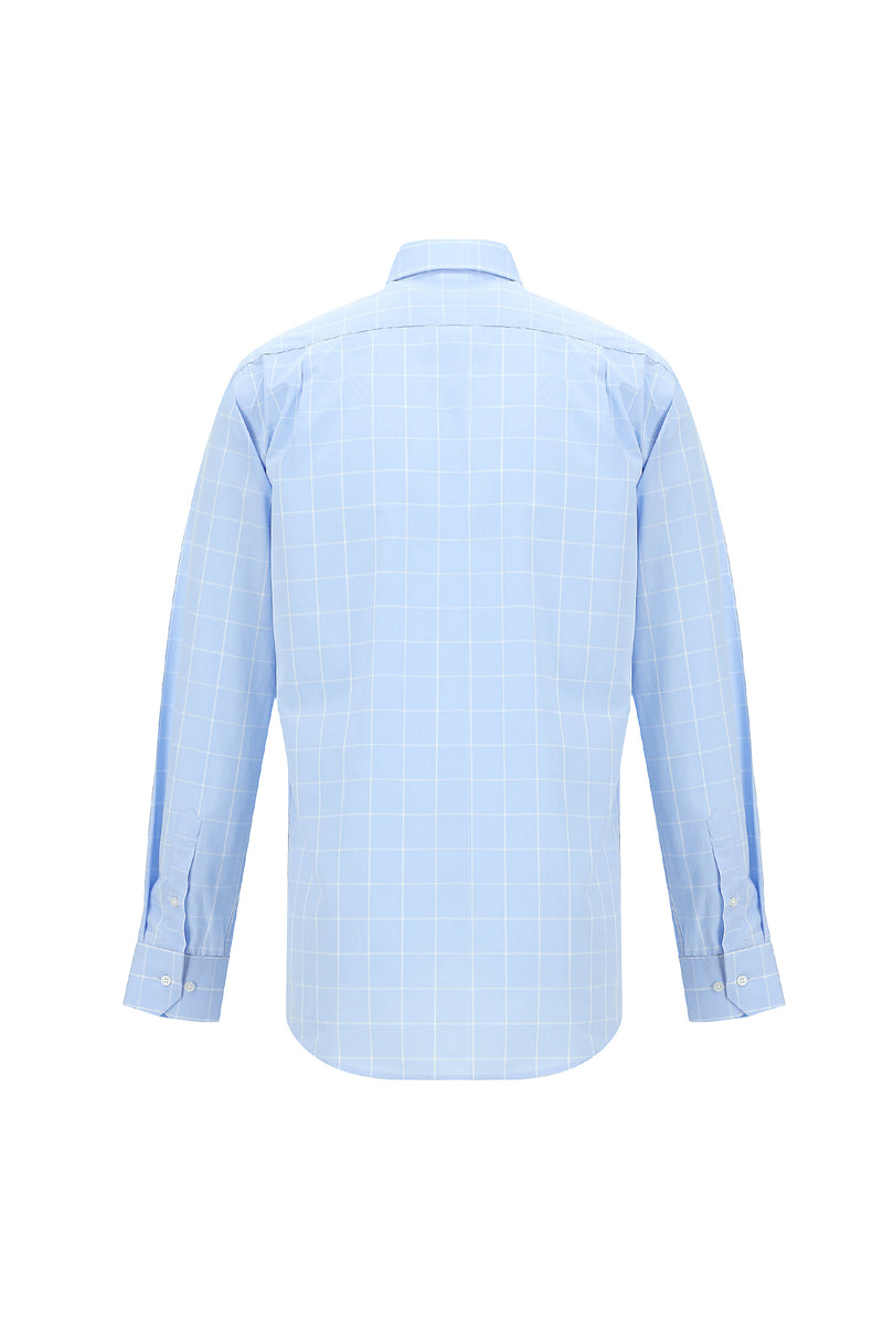 Açık Mavi Uzun Kol Regular Fit Kareli Pamuk Gömlek