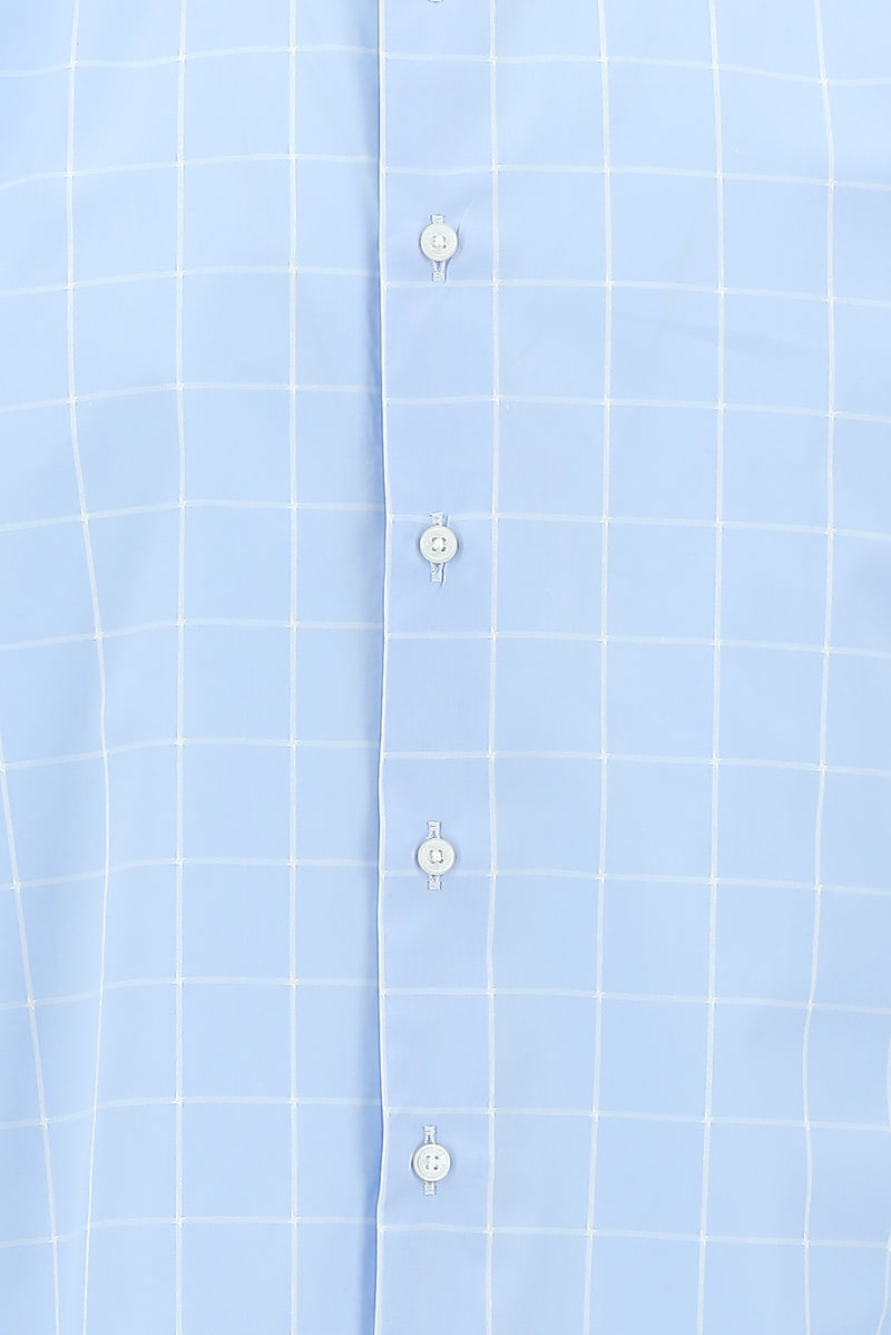 Açık Mavi Uzun Kol Regular Fit Kareli Pamuk Gömlek