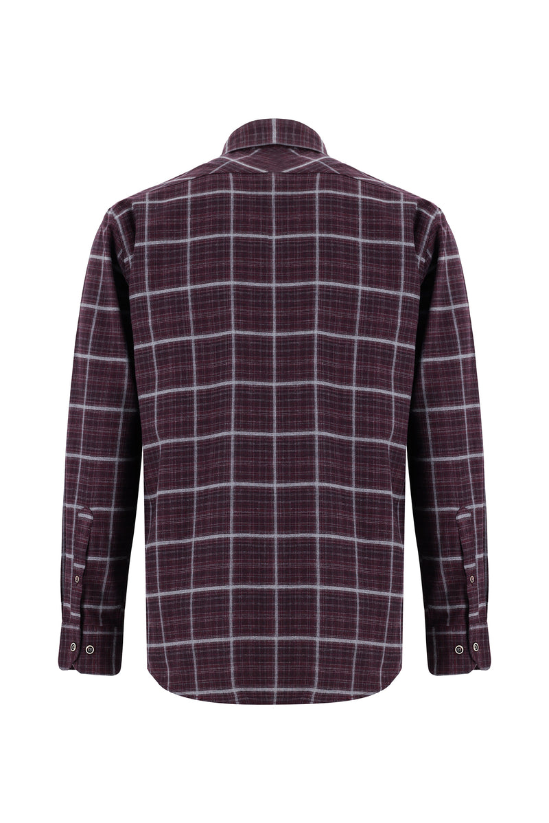 Koyu Bordo Uzun Kol Regular Fit Ekose Oduncu Pamuk Gömlek