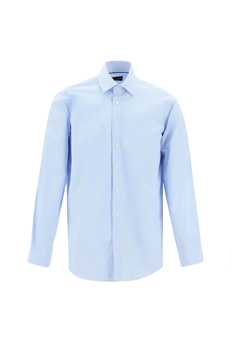 Açık Mavi Uzun Kol Klasik Desenli Pamuk Gömlek