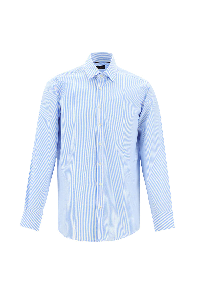 Açık Mavi Uzun Kol Klasik Desenli Pamuk Gömlek