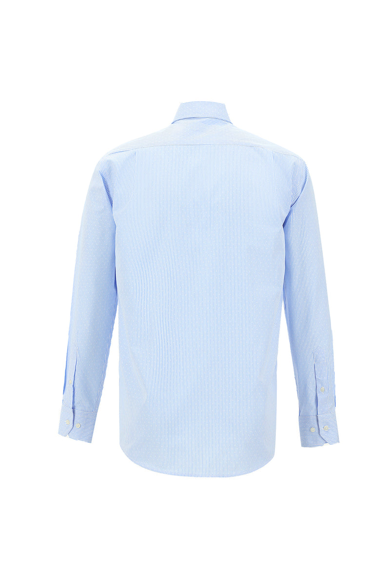 Açık Mavi Uzun Kol Klasik Desenli Pamuk Gömlek