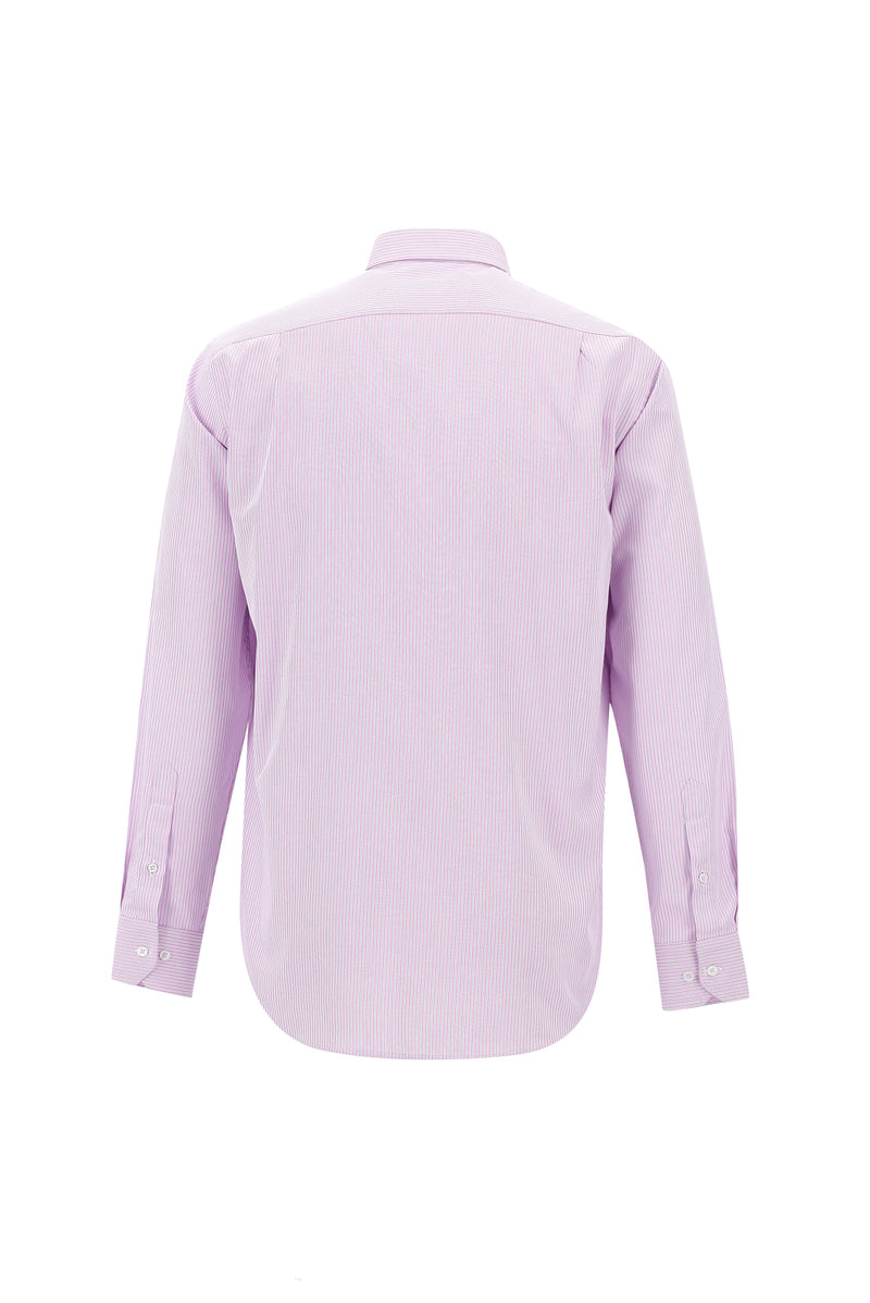 Pembe Uzun Kol Regular Fit Çizgili Pamuk Gömlek