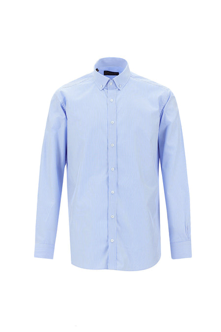 Koyu Mavi  Uzun Kol Regular Fit Çizgili Pamuk Gömlek