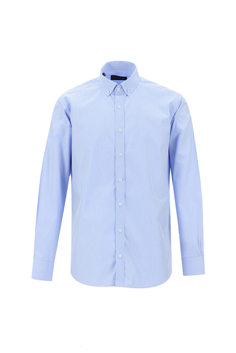 Koyu Mavi  Uzun Kol Regular Fit Çizgili Pamuk Gömlek