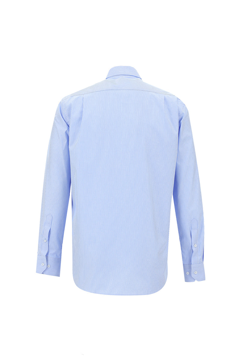 Koyu Mavi  Uzun Kol Regular Fit Çizgili Pamuk Gömlek