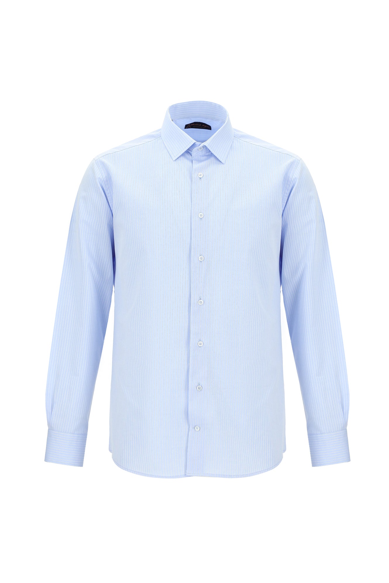Açık Mavi Uzun Kol Klasik Çizgili Pamuk Gömlek