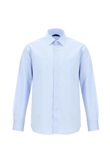 Açık Mavi Uzun Kol Klasik Çizgili Pamuk Gömlek
