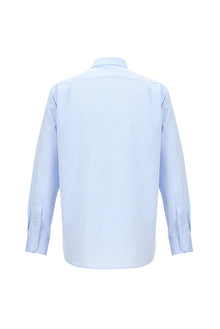Açık Mavi Uzun Kol Klasik Çizgili Pamuk Gömlek