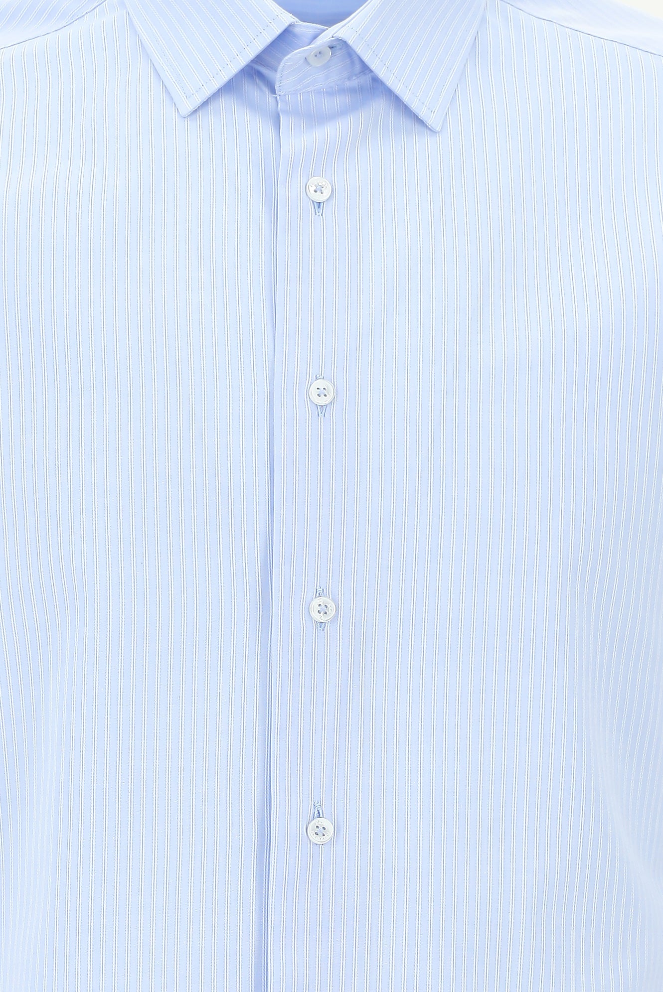 Açık Mavi Uzun Kol Klasik Çizgili Pamuk Gömlek
