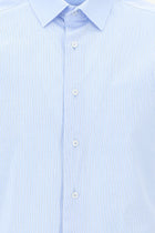 Açık Mavi Uzun Kol Klasik Çizgili Pamuk Gömlek