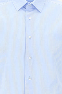 Açık Mavi Uzun Kol Klasik Çizgili Pamuk Gömlek
