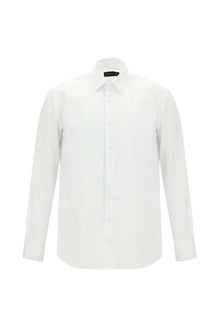 Beyaz Uzun Kol Klasik Çizgili Pamuk Gömlek